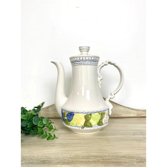 Vintage Metlox Poppytrail Della Robbia Coffee Pot Teapot Embossed Fruit Cottagecore