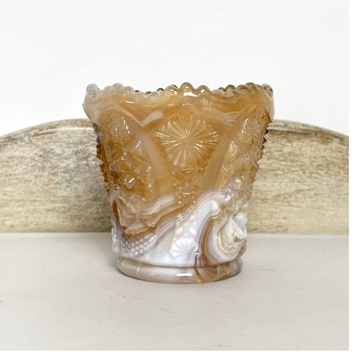 Vintage Imperial Slag Glass Toothpick Holder Caramel White Marbled Match Holder Votive