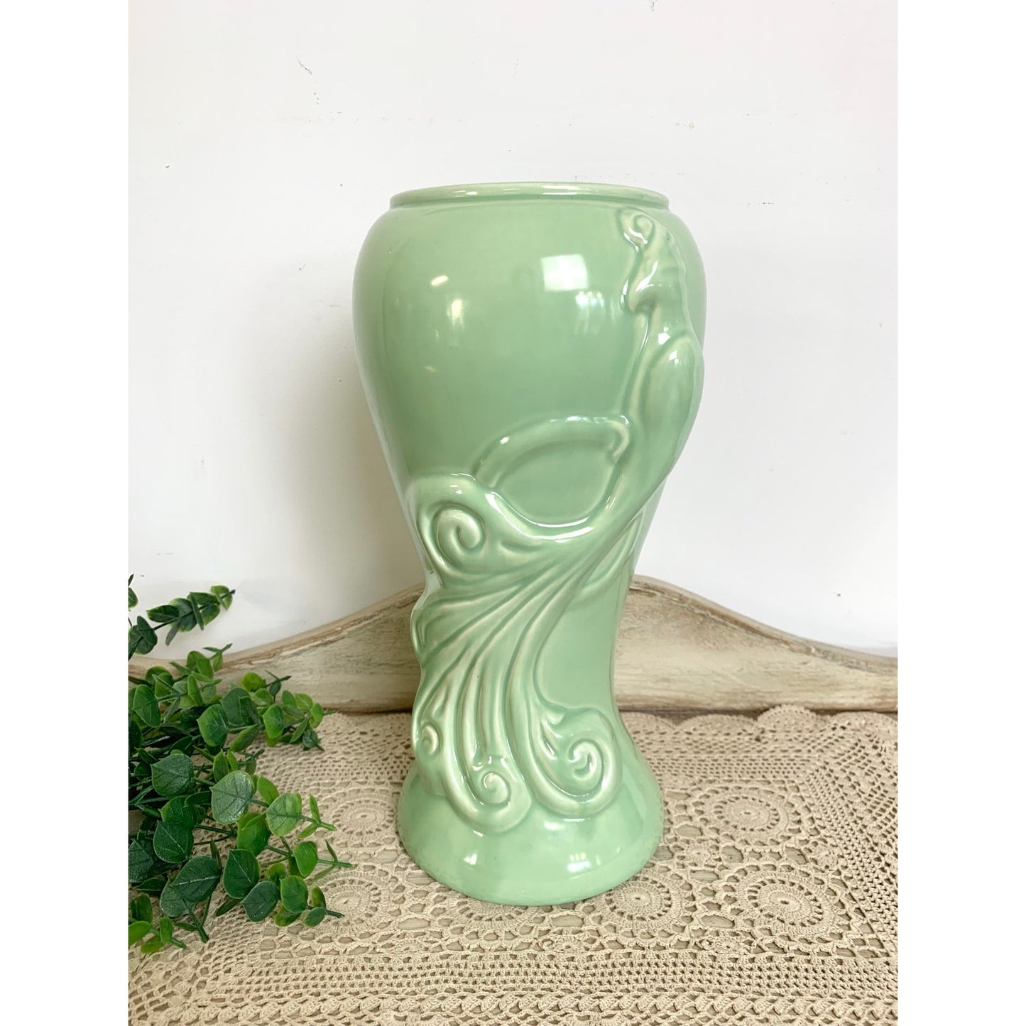 Vintage West Coast Pottery Green Bird Vase Art Deco Style Ceramic 12 Inch