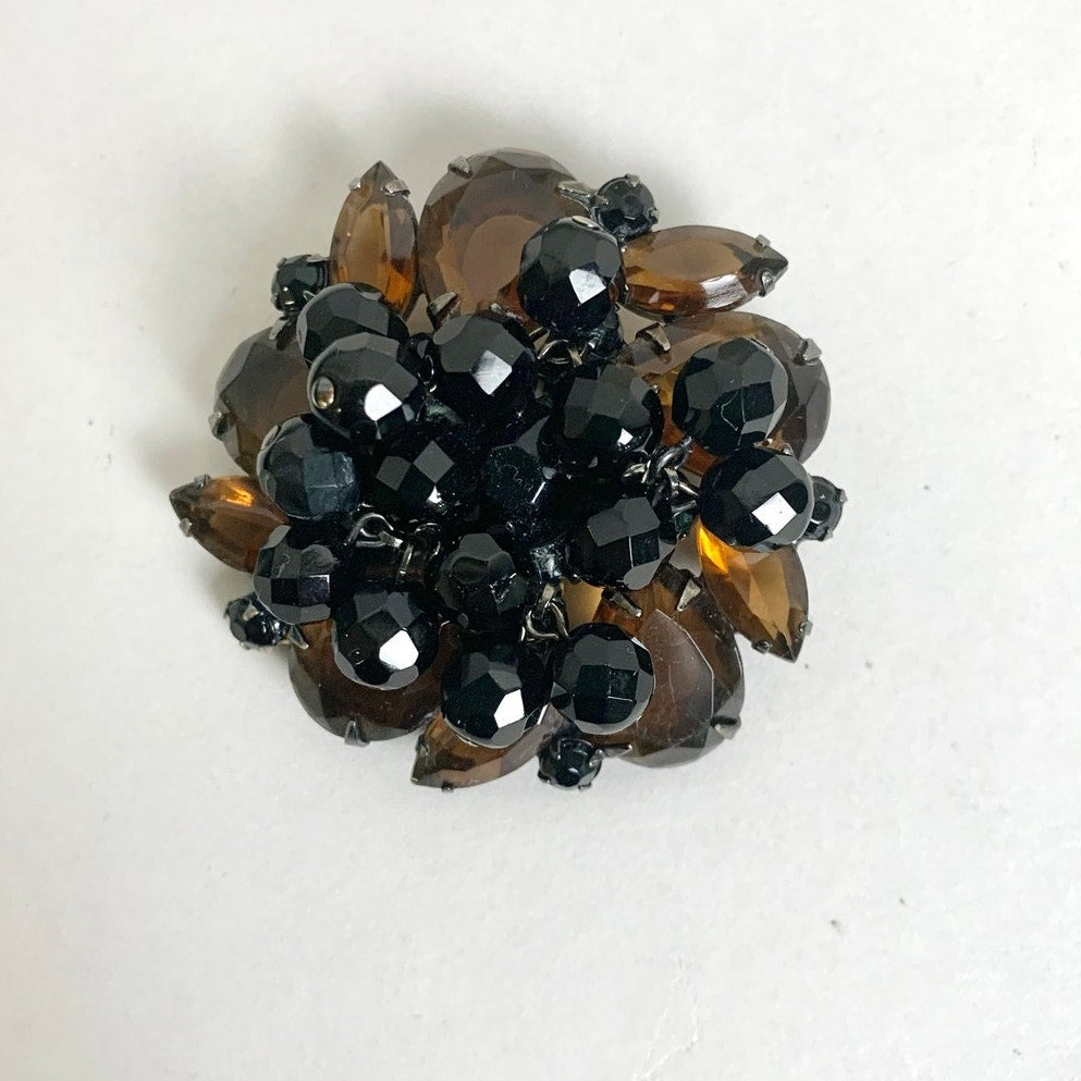 Vintage Juliana by DeLizza & Elster Brooch Amber Topaz Rhinestone Cha Cha Statement Pint