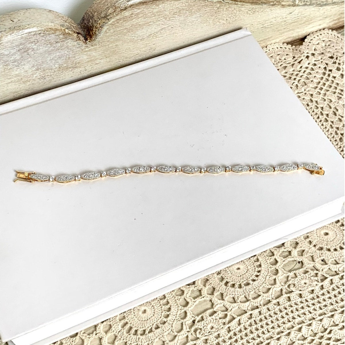 Vintage Goldtone Rhinestone Tennis Bracelet Art Deco Style Crystal Glam Jewelry