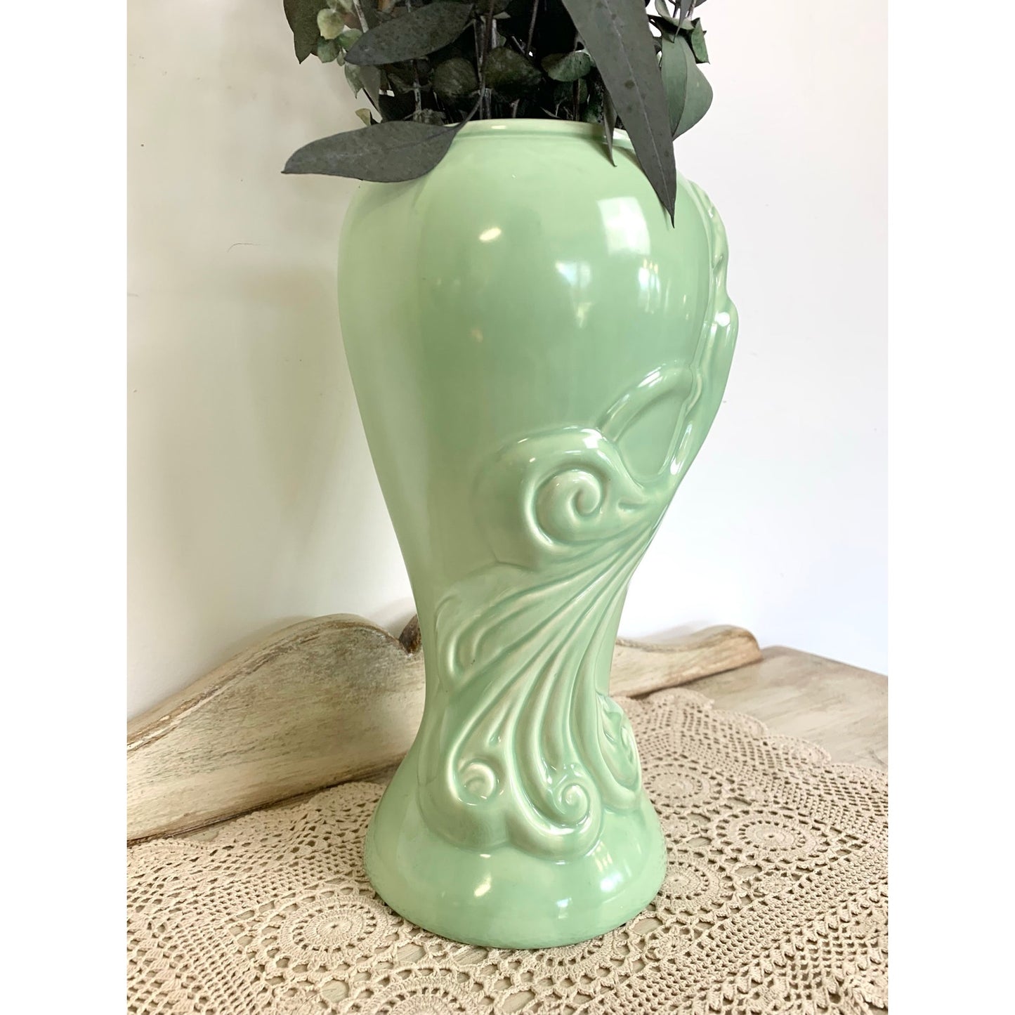 Vintage West Coast Pottery Green Bird Vase Art Deco Style Ceramic 12 Inch