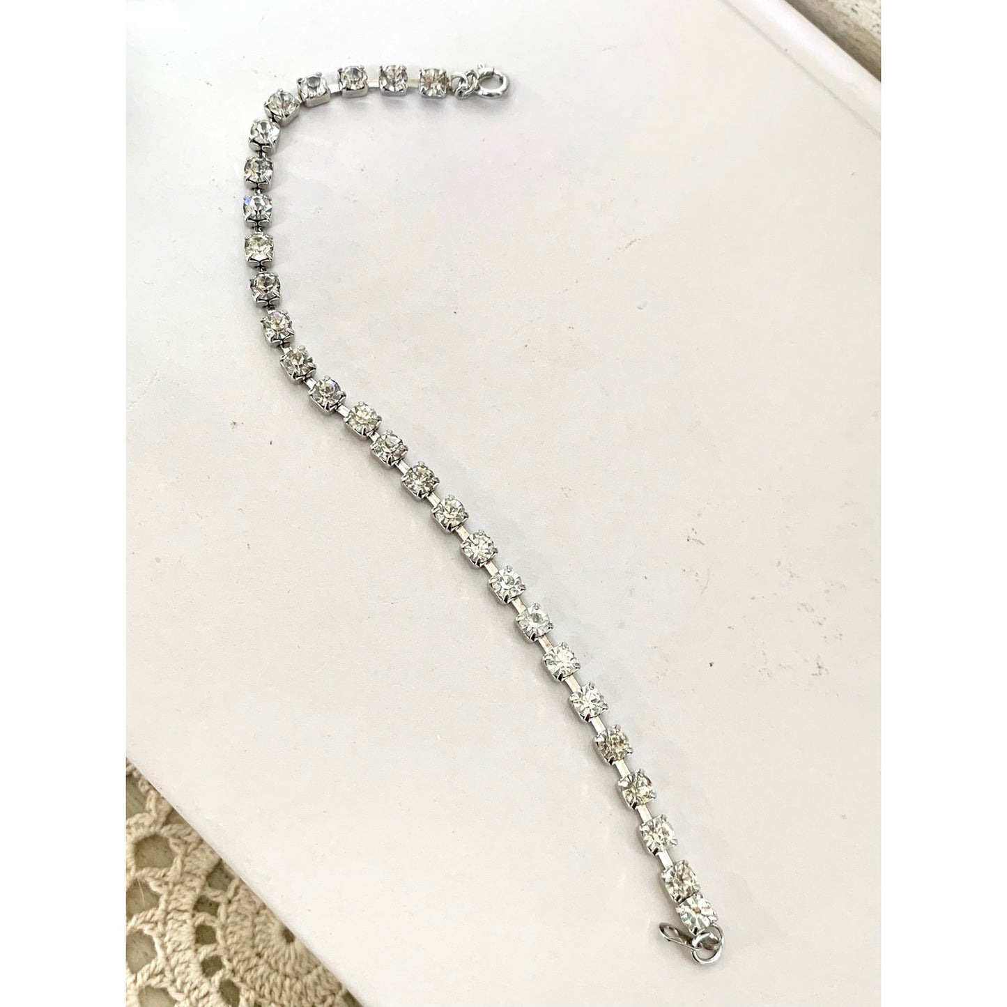 Vintage Rhinestone Tennis Bracelet Clear Crystal Silver Tone Classic Statement