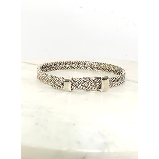Vintage Sterling Silver Belt Buckle Bangle Bracelet Woven Design 925 Adjustable